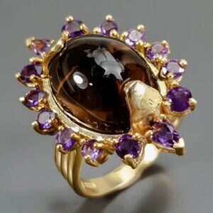 Ring Smoky Quartz and Amethyst 925